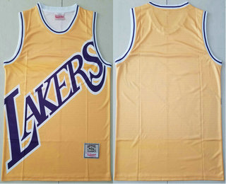 Men's Los Angeles Lakers Yellow Big Face Mitchell Ness Hardwood Classics Soul Swingman Throwback Jersey