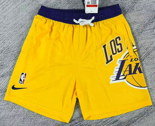 Men's Los Angeles Lakers Yellow Big LOGO Stitched Swingman Nike Shorts