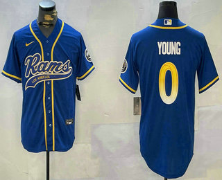 Men's Los Angeles Rams #0 Byron Young Blue Stitched Cool Base Nike Baseball Jersey