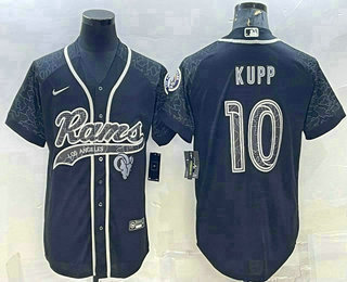 Men's Los Angeles Rams #10 Cooper Kupp Black Reflective With Patch Cool Base Stitched Baseball Jersey