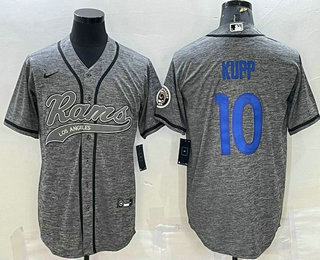 Men's Los Angeles Rams #10 Cooper Kupp Grey Gridiron Team Big Logo Cool Base Stitched Baseball Jersey