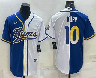 Men's Los Angeles Rams #10 Cooper Kupp Royal White Split With Patch Cool Base Stitched Baseball Jersey