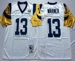 Men's Los Angeles Rams #13 Curt Warner White Throwback Jersey by Mitchell & Ness