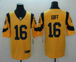 Men's Los Angeles Rams #16 Jared Goff Gold 2016 Color Rush Stitched NFL Nike Limited Jersey