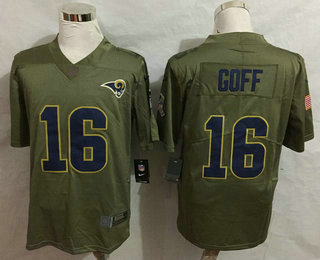 Men's Los Angeles Rams #16 Jared Goff Olive 2017 Salute To Service Stitched NFL Nike Limited Jersey