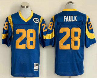 Men's Los Angeles Rams #28 Marshall Faulk Light Blue Throwback Stitched NFL Jersey