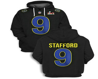 Men's Los Angeles Rams #9 Matthew Stafford 2021 Black Super Bowl LVI Pullover Hoodie