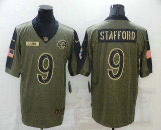 Men's Los Angeles Rams #9 Matthew Stafford 2021 Olive Salute To Service Limited Stitched Jersey