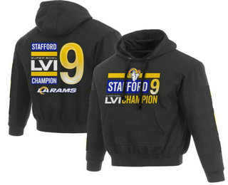 Men's Los Angeles Rams #9 Matthew Stafford 2022 Black Super Bowl LVI Champions Pullover Hoodie