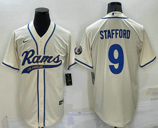 Men's Los Angeles Rams #9 Matthew Stafford Cream Stitched Cool Base Nike Baseball Jersey