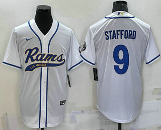 Men's Los Angeles Rams #9 Matthew Stafford White Stitched Cool Base Nike Baseball Jersey