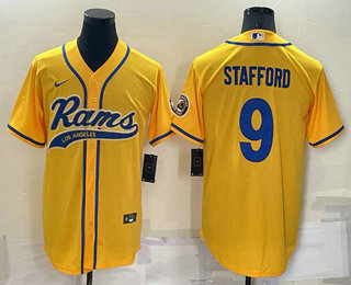 Men's Los Angeles Rams #9 Matthew Stafford Yellow Stitched Cool Base Nike Baseball Jersey