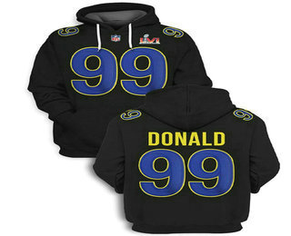 Men's Los Angeles Rams #99 Aaron Donald 2021 Black Super Bowl LVI Pullover Hoodie