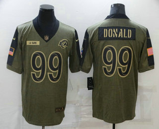 Men's Los Angeles Rams #99 Aaron Donald 2021 Olive Salute To Service Limited Stitched Jersey