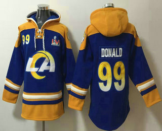 Men's Los Angeles Rams #99 Aaron Donald Blue Ageless Must Have Lace Up Pullover Hoodie