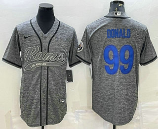 Men's Los Angeles Rams #99 Aaron Donald Grey Gridiron Team Big Logo Cool Base Stitched Baseball Jersey