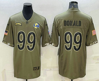 Men's Los Angeles Rams #99 Aaron Donald Olive 2022 Salute To Service Limited Stitched Jersey