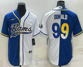 Men's Los Angeles Rams #99 Aaron Donald Royal White Split With Patch Cool Base Stitched Baseball Jersey