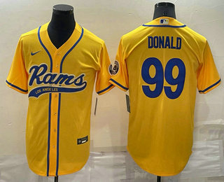 Men's Los Angeles Rams #99 Aaron Donald Yellow Stitched Cool Base Nike Baseball Jersey