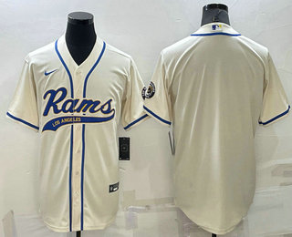 Men's Los Angeles Rams Blank Cream Stitched MLB Cool Base Nike Baseball Jersey