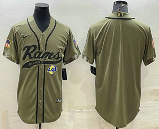 Men's Los Angeles Rams Blank Olive Salute to Service Cool Base Stitched Baseball Jersey