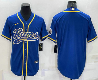 Men's Los Angeles Rams Blank Royal Blue With Patch Cool Base Stitched Baseball Jersey