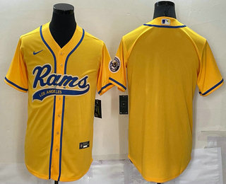 Men's Los Angeles Rams Blank Yellow Stitched MLB Cool Base Nike Baseball Jersey