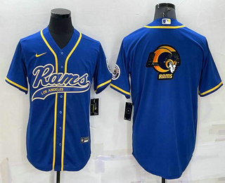 Men's Los Angeles Rams Blue Team Big Logo With Patch Cool Base Stitched Baseball Jersey