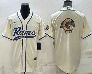 Men's Los Angeles Rams Cream Team Big Logo With Patch Cool Base Stitched Baseball Jersey