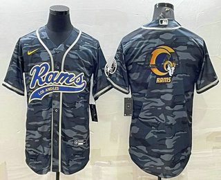 Men's Los Angeles Rams Grey Camo Team Big Logo With Patch Cool Base Stitched Baseball Jersey