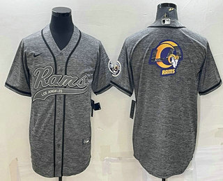 Men's Los Angeles Rams Grey Gridiron Team Big Logo Cool Base Stitched Baseball Jersey