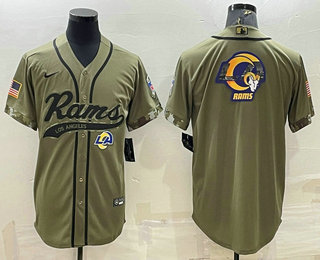 Men's Los Angeles Rams Olive Salute to Service Team Big Logo Cool Base Stitched Baseball Jersey