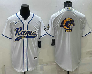 Men's Los Angeles Rams White Team Big Logo With Patch Cool Base Stitched Baseball Jersey