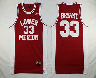 Men's Lower Merion High School #33 Kobe Bryant Red Swingman Nike Baseketball Jersey