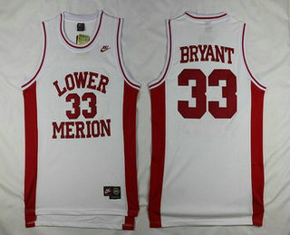 Men's Lower Merion High School #33 Kobe Bryant White Swingman Nike Baseketball Jersey