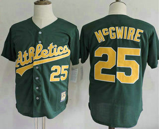 Men's MLB Oakland Athletics A's #25 Mark Mcgwire Throwback VINTAGE Green Baseball Jersey size S-3XL