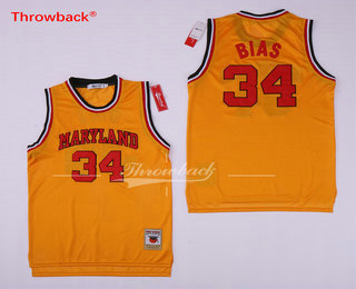 Men's Maryland Terps University #34 Len Bias Yellow 1985 Throwback Basketball Jersey