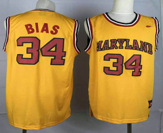 Men's Maryland Terps University #34 Len Bias Yellow College Basketball Jersey