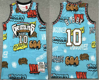 Men's Memphis Grizzlies #10 Mike Bibby Blue Doodle Fashion Swingman Throwback Jersey