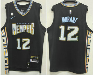 Men's Memphis Grizzlies #12 Ja Morant 2022 Black City Edition With 6 Patch Stitched Jersey