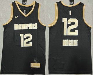 Men's Memphis Grizzlies #12 Ja Morant Black Gold 2024 Stitched Jersey
