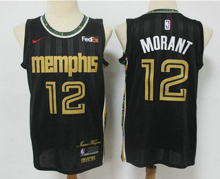 Men's Memphis Grizzlies #12 Ja Morant Black Nike 2021 NEW Swingman City Edition Jersey With The Sponsor Logo