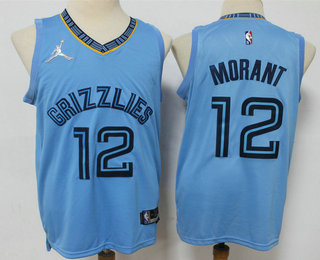 Men's Memphis Grizzlies #12 Ja Morant Blue Jordan 75th Anniversary Diamond 2021 Stitched Jersey