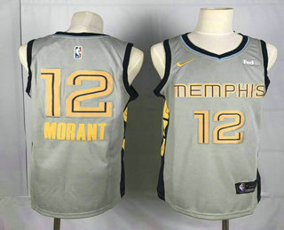 Men's Memphis Grizzlies #12 Ja Morant Grey Nike 2019 New Swingman City Edition Jersey With The Sponsor Logo