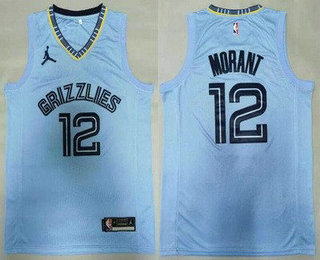 Men's Memphis Grizzlies #12 Ja Morant Light Blue 2019 Brand Jordan Swingman Stitched NBA Jersey