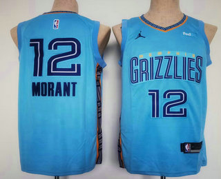 Men's Memphis Grizzlies #12 Ja Morant Light Blue 2022 Statement Icon Swingman Jersey With Sponsor