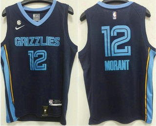 Men's Memphis Grizzlies #12 Ja Morant Navy Icon 6 Patch Swingman Jersey