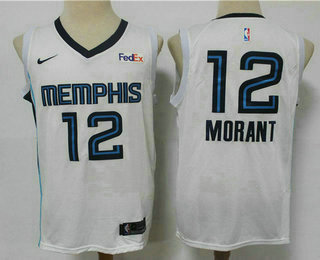 Men's Memphis Grizzlies #12 Ja Morant White 2019 Nike Swingman Stitched NBA Jersey With The Sponsor Logo