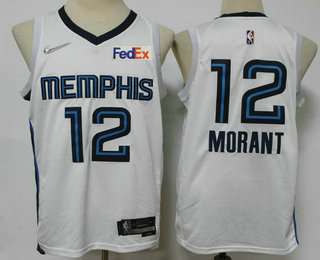 Men's Memphis Grizzlies #12 Ja Morant White Nike 75th Anniversary Diamond 2021 Stitched Jersey With Sponsor