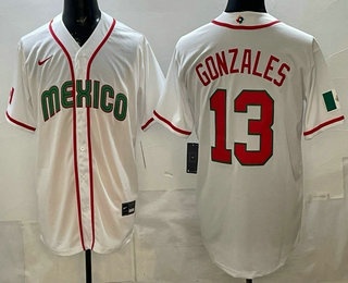Men's Mexico #13 Nick Gonzales White 2026 World Baseball Classic Cool Base Jersey